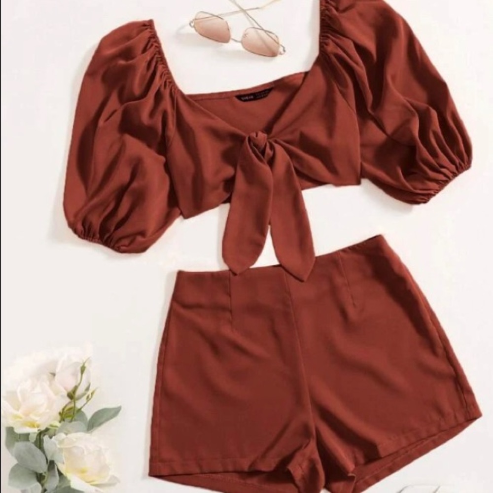 Rust Orange Two Piece Shorts Set